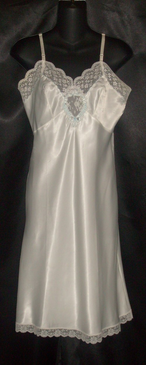 Vintage White Satin Full Slip w/ Medallion Accent 34