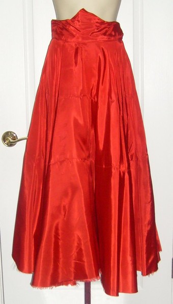 Red Shiny Rayon Long Skirt XS : Pink Girl Vintage Lingerie