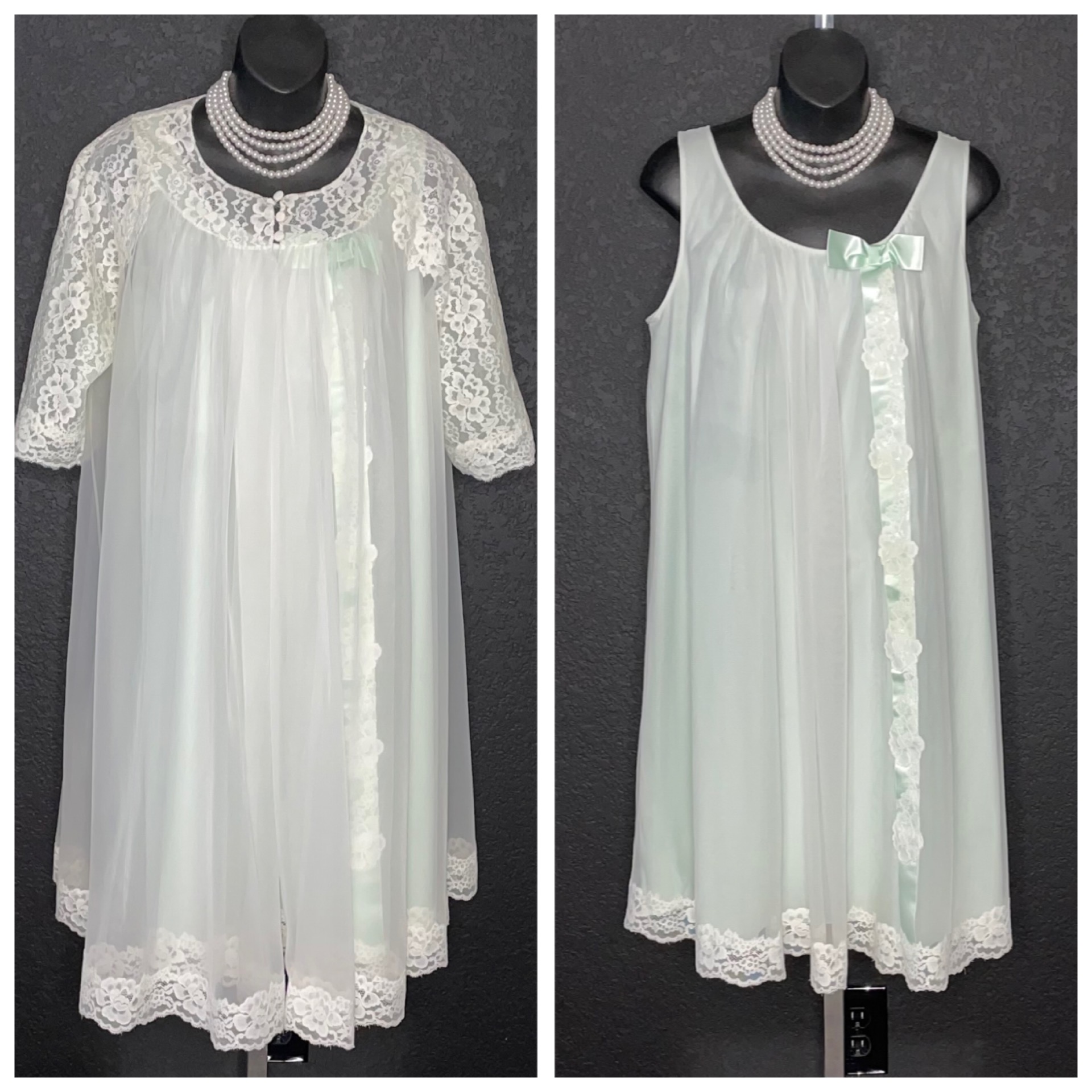 Exclusive Collection - Vintage 1960's Flowing Pale Green & White ...