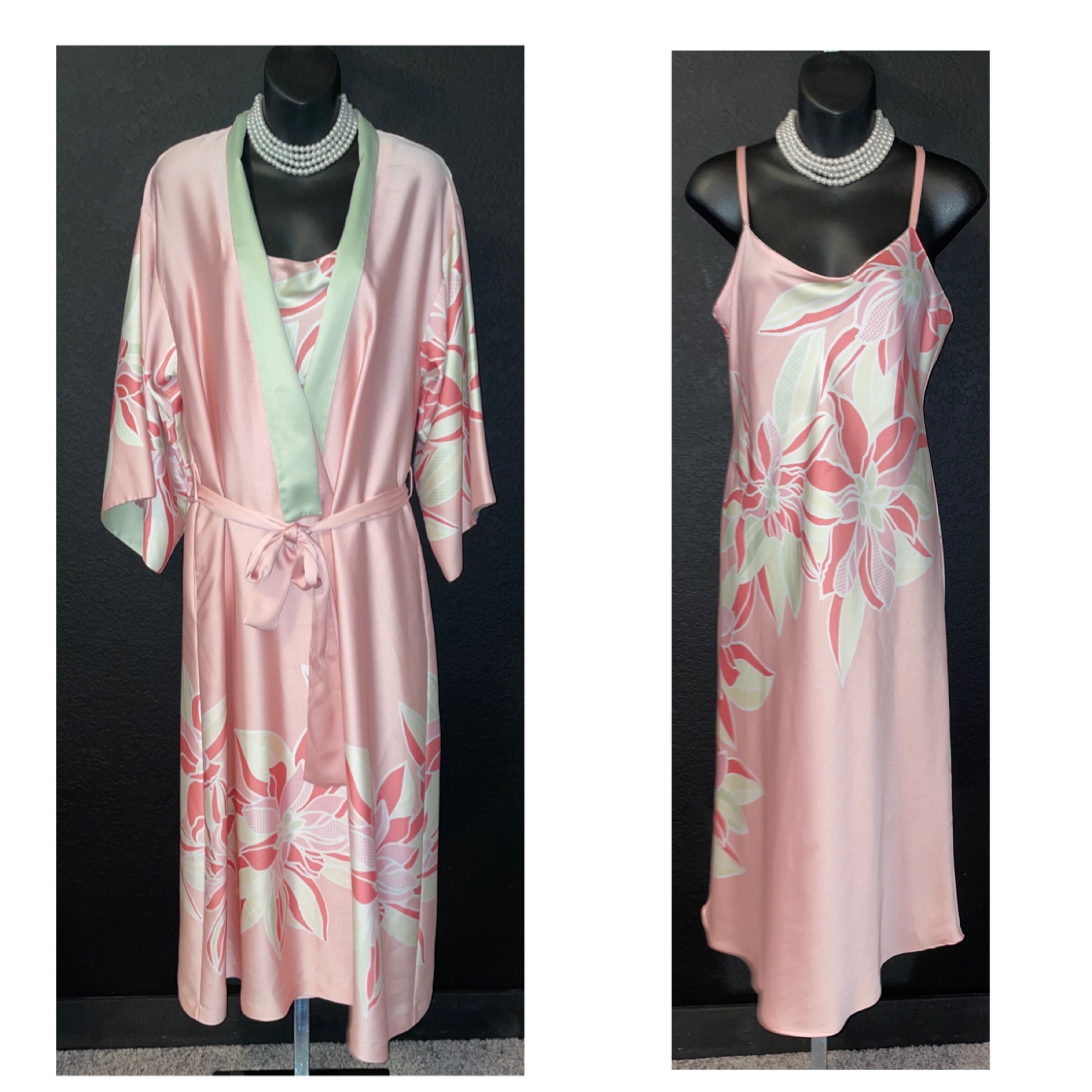 198090's Vintage Natori Luxury Exotic Floral Matte Poly Satin