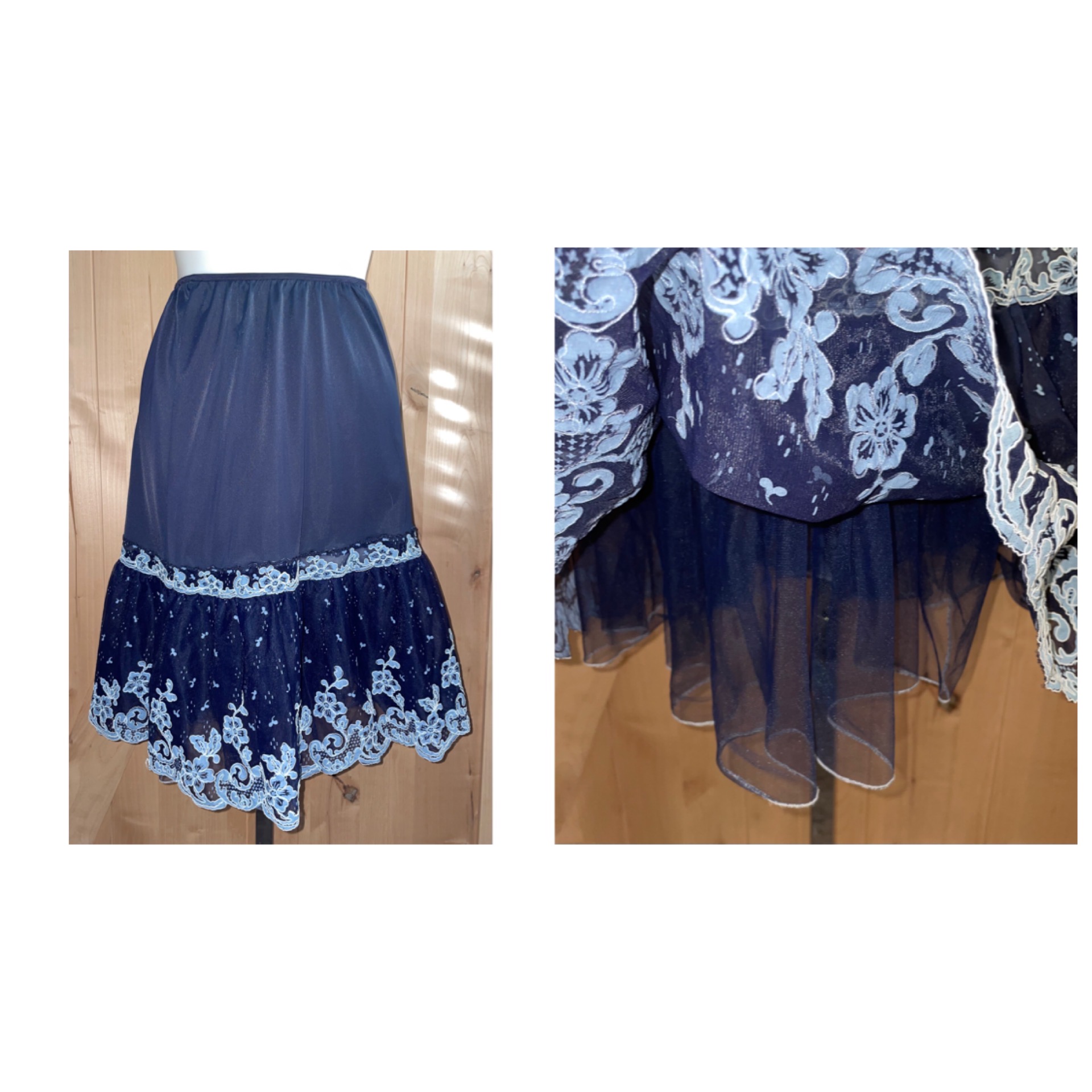 Exquisite Vintage 1950's "Pari Maid" Deep Navy Blue Half Slip w/ Double